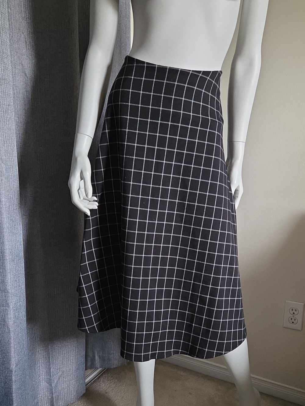 Lucca Couture Black Midi Skirt with White Windowpane Check